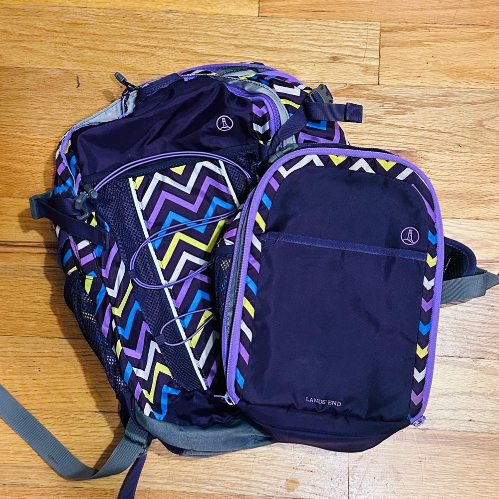 Lands' End Chevron Pattern Backpack in Purple and Blue